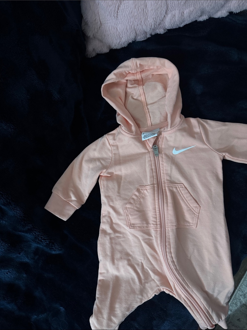 Nike Peach Hooded Infant Zip-Up One-Piece Romper